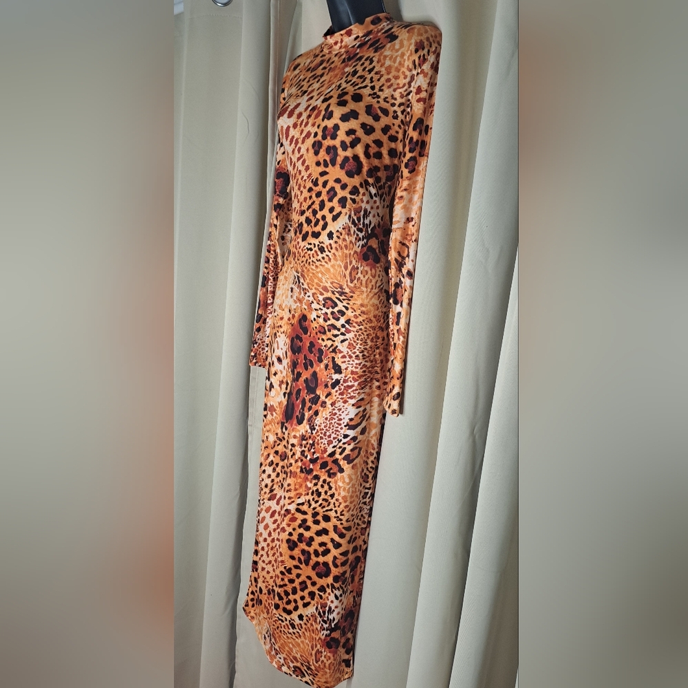 Elegant Long Sleeve Leopard Print Dress